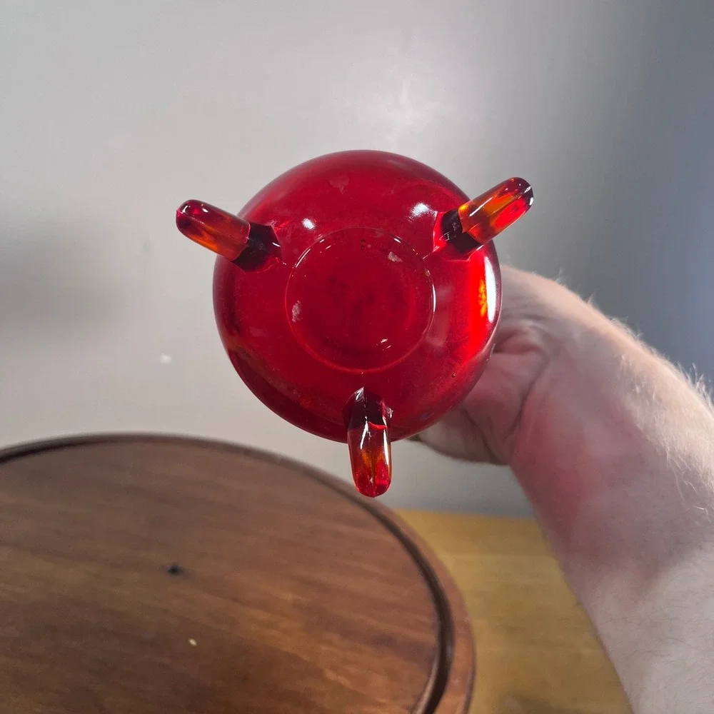 Vtg LE Smith 3 Toed Swung Vase Amberina Red Yellow Glass 11.25